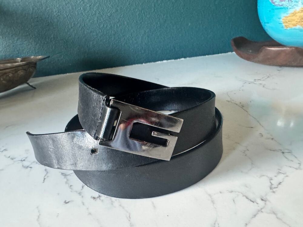 Gucci Belt Black Leather Silver Square G Buckle Late 90s Tom Ford Era Size 95 38